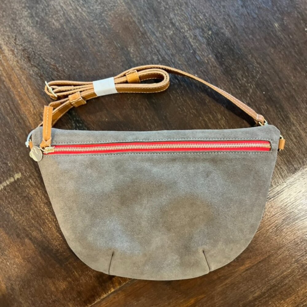 Brand New Clare V Suede Grande Fanny in khaki green with contrast red gold zip